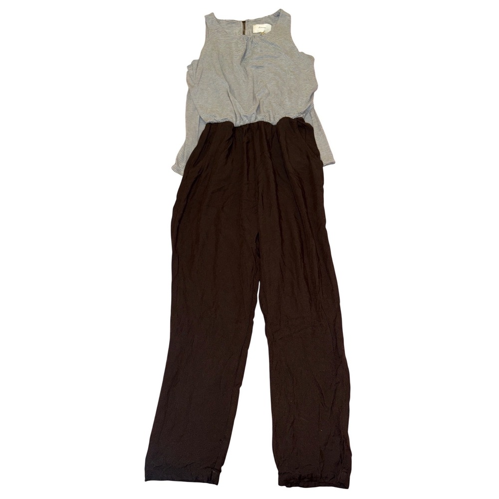 Elevenses Womens Gray Brown Sleeveless Wide Leg Jumpsuit Striped Top, Size XS